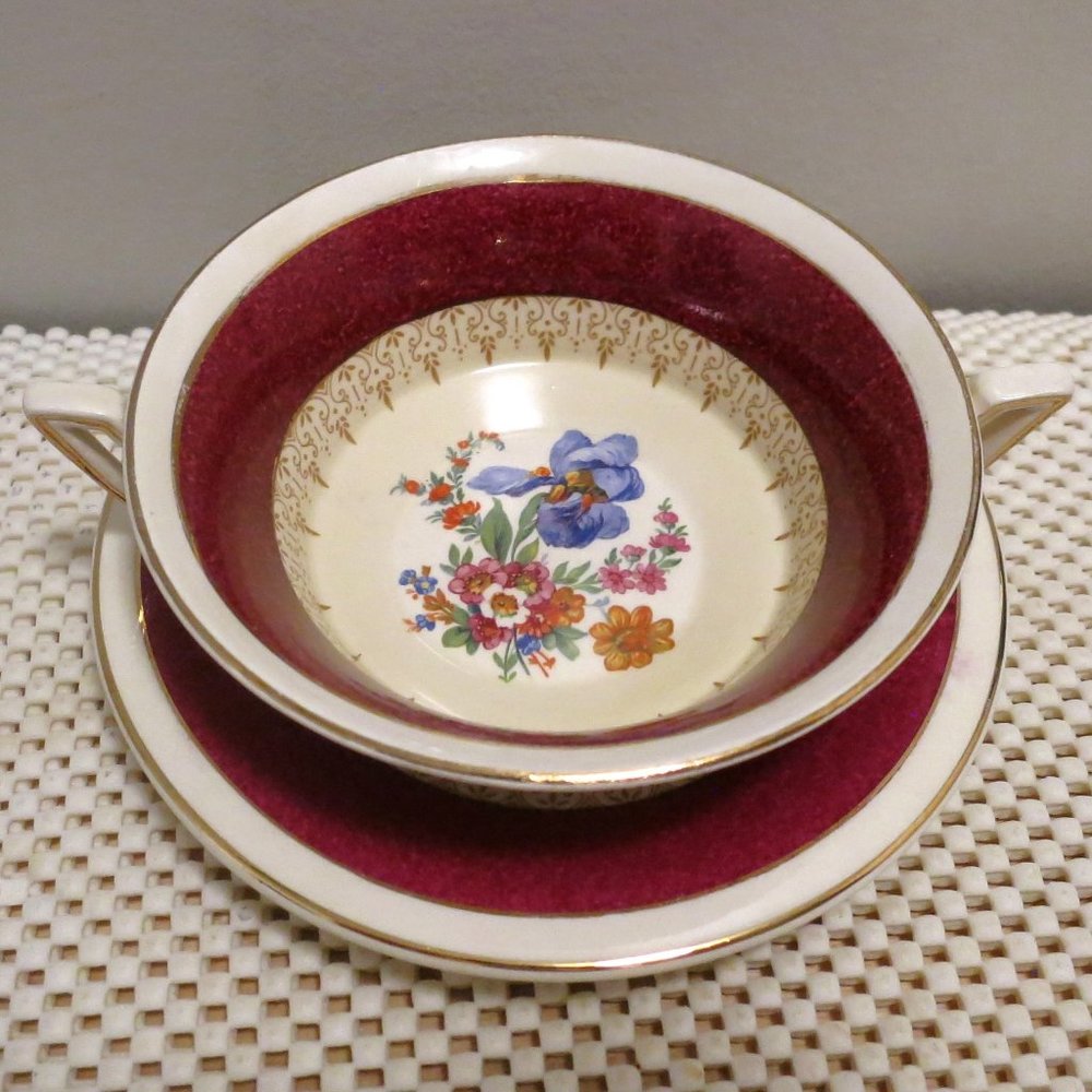 Burleigh Ware Bouilon Cream Soup Cup w/ Saucer Zenith Burgess & Leigh Ltd 1930's